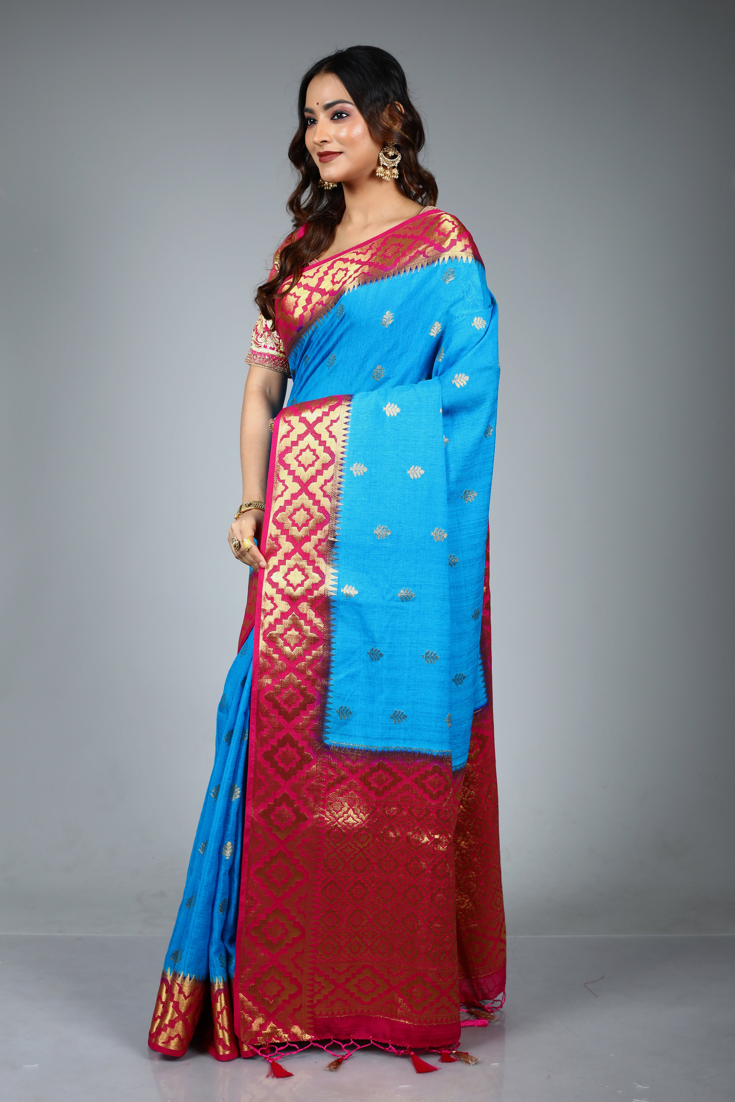 Blue Blended Matka Saree