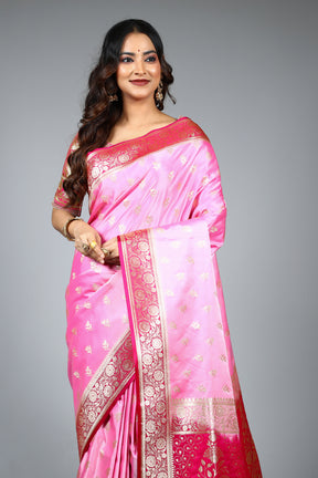 Pink Blended Satin Banarasi Saree