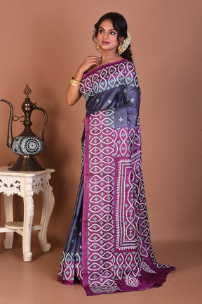 Grey Pure Katha Stitch Saree - Keya Seth Exclusive