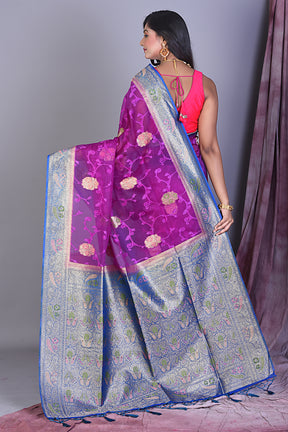 Purple Blended Organza Saree with Blue Borders - Keya Seth Exclusive