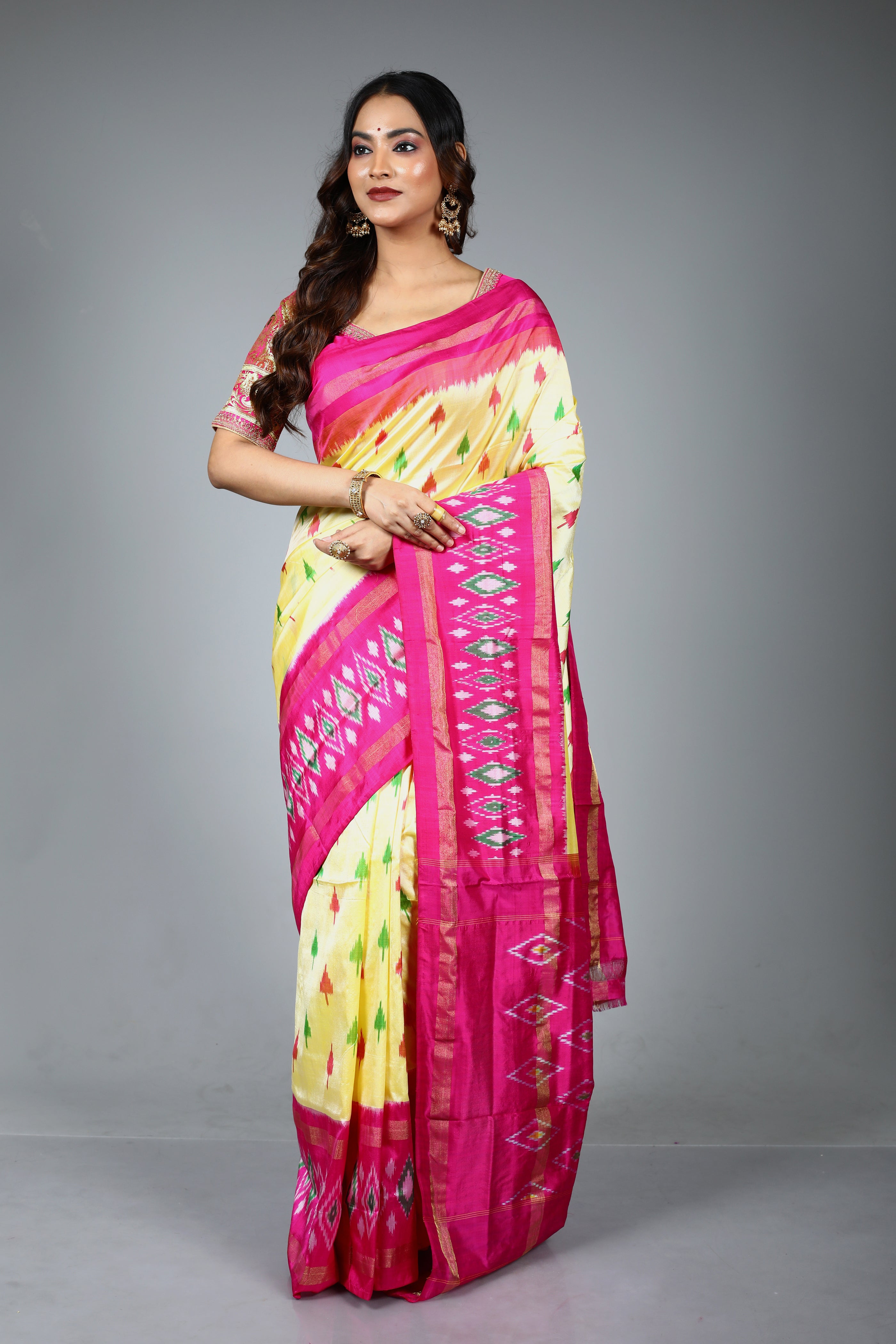 Lemon Yellow Pure Ikkat Saree