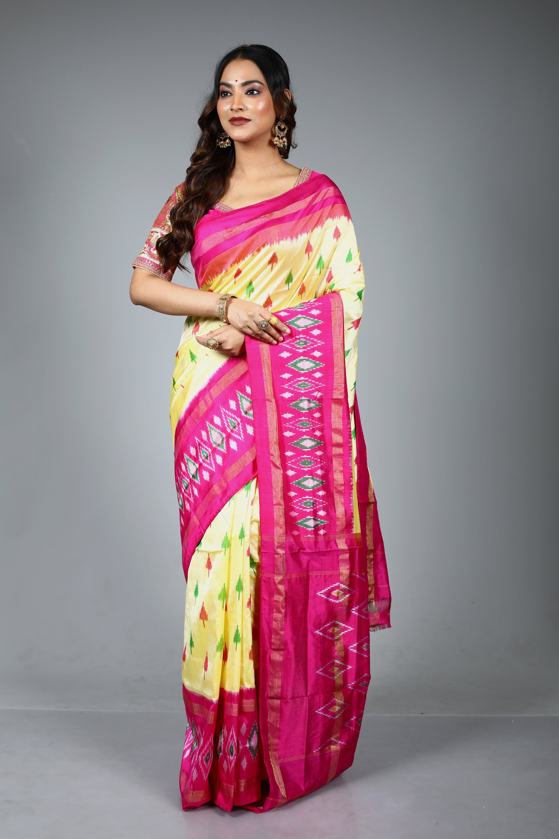 Lemon Yellow Pure Ikkat Saree