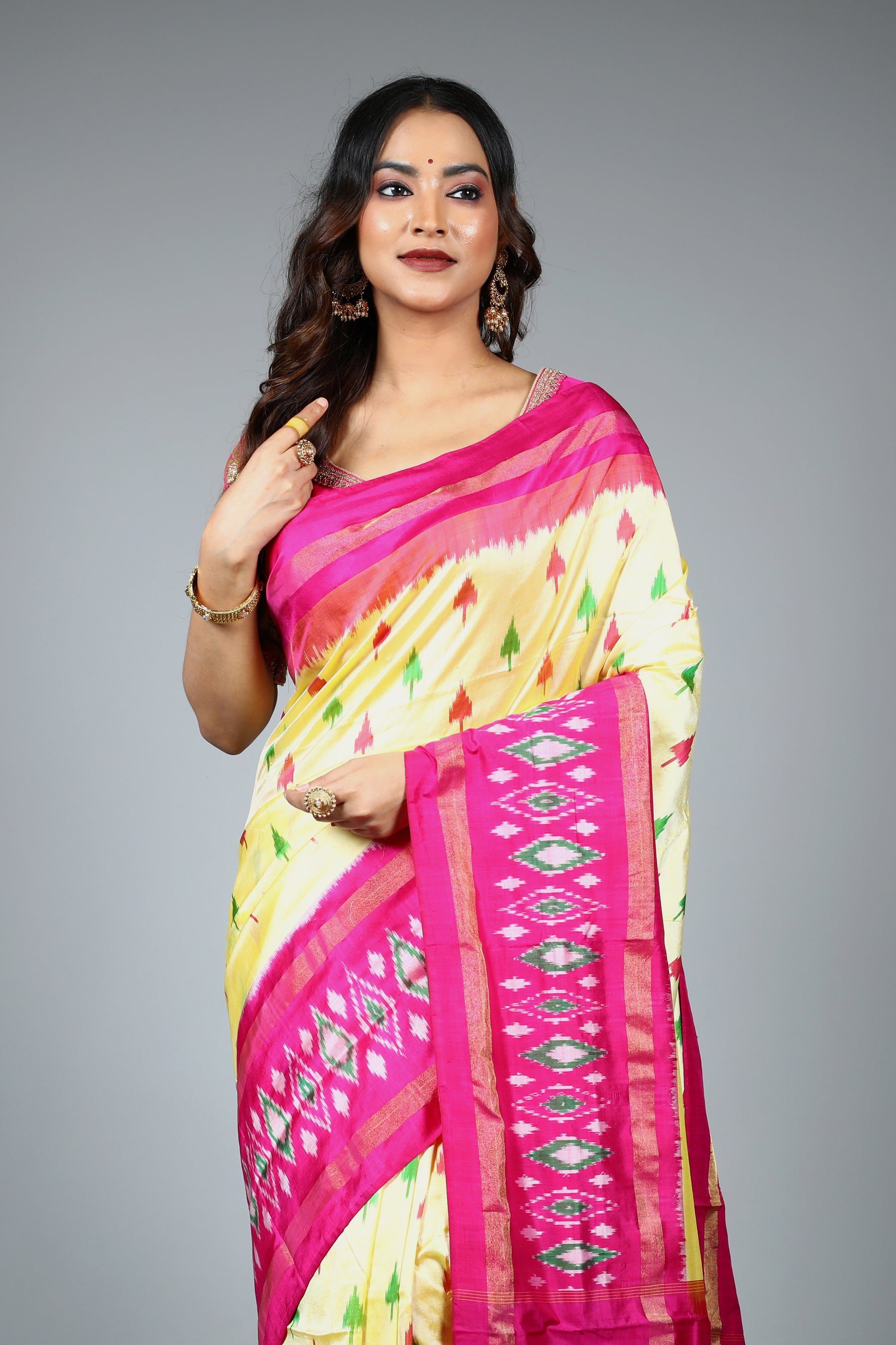 Lemon Yellow Pure Ikkat Saree