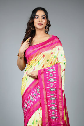 Lemon Yellow Pure Ikkat Saree