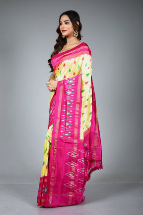 Lemon Yellow Pure Ikkat Saree