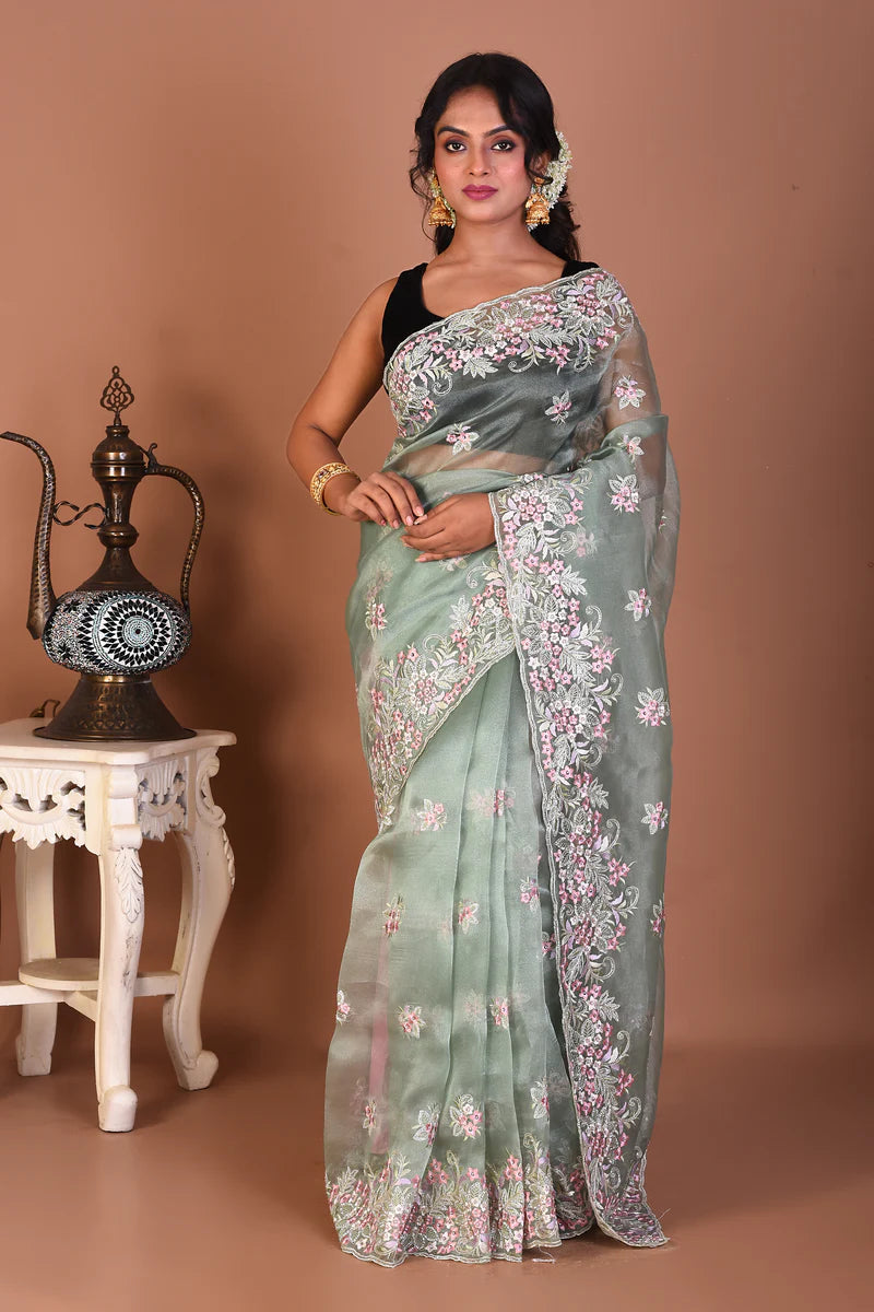 Pesta Green Blended Jimmy Choo Saree - Keya Seth Exclusive