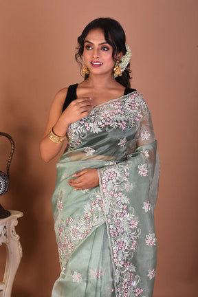 Pesta Green Blended Jimmy Choo Saree - Keya Seth Exclusive