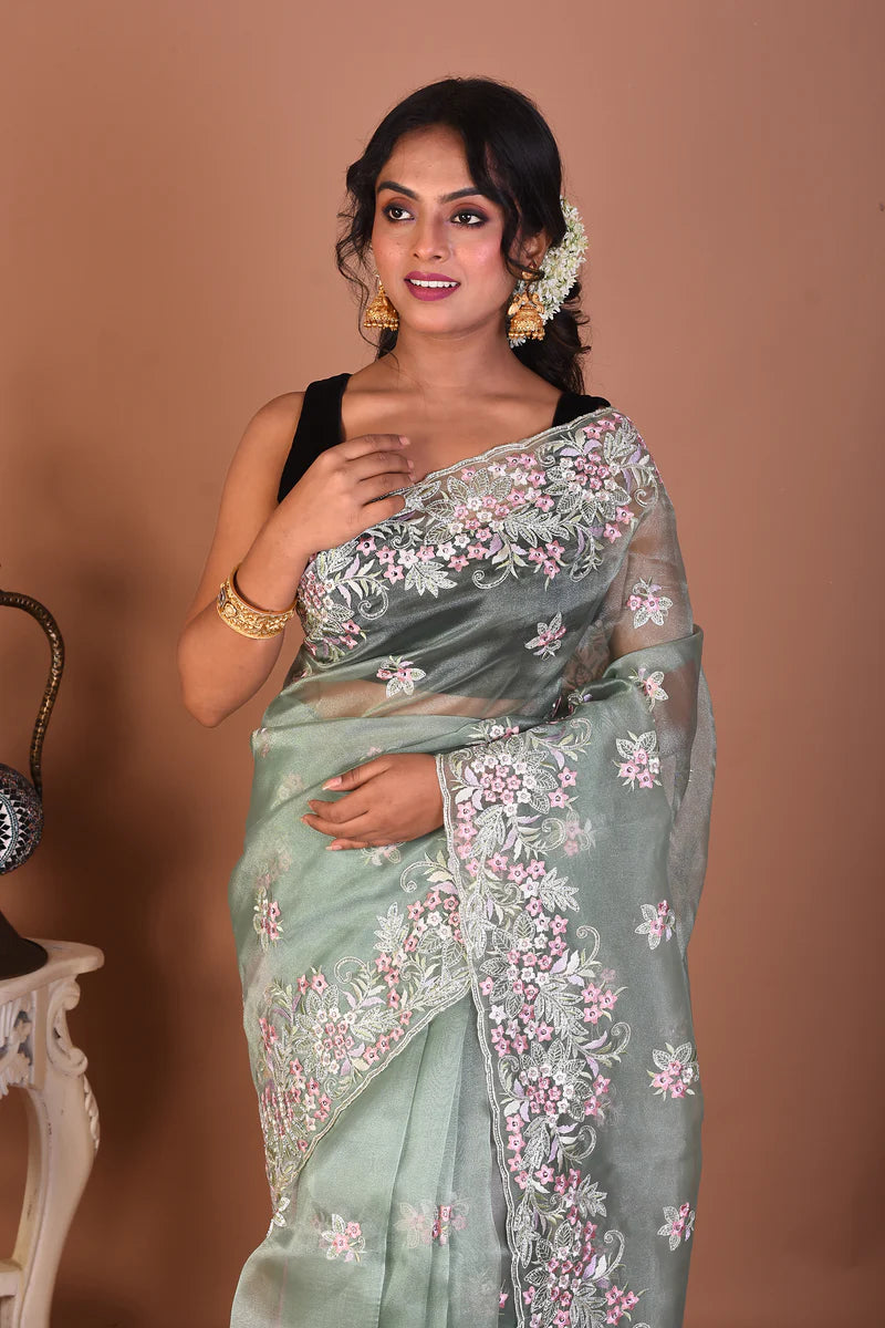 Pesta Green Blended Jimmy Choo Saree - Keya Seth Exclusive