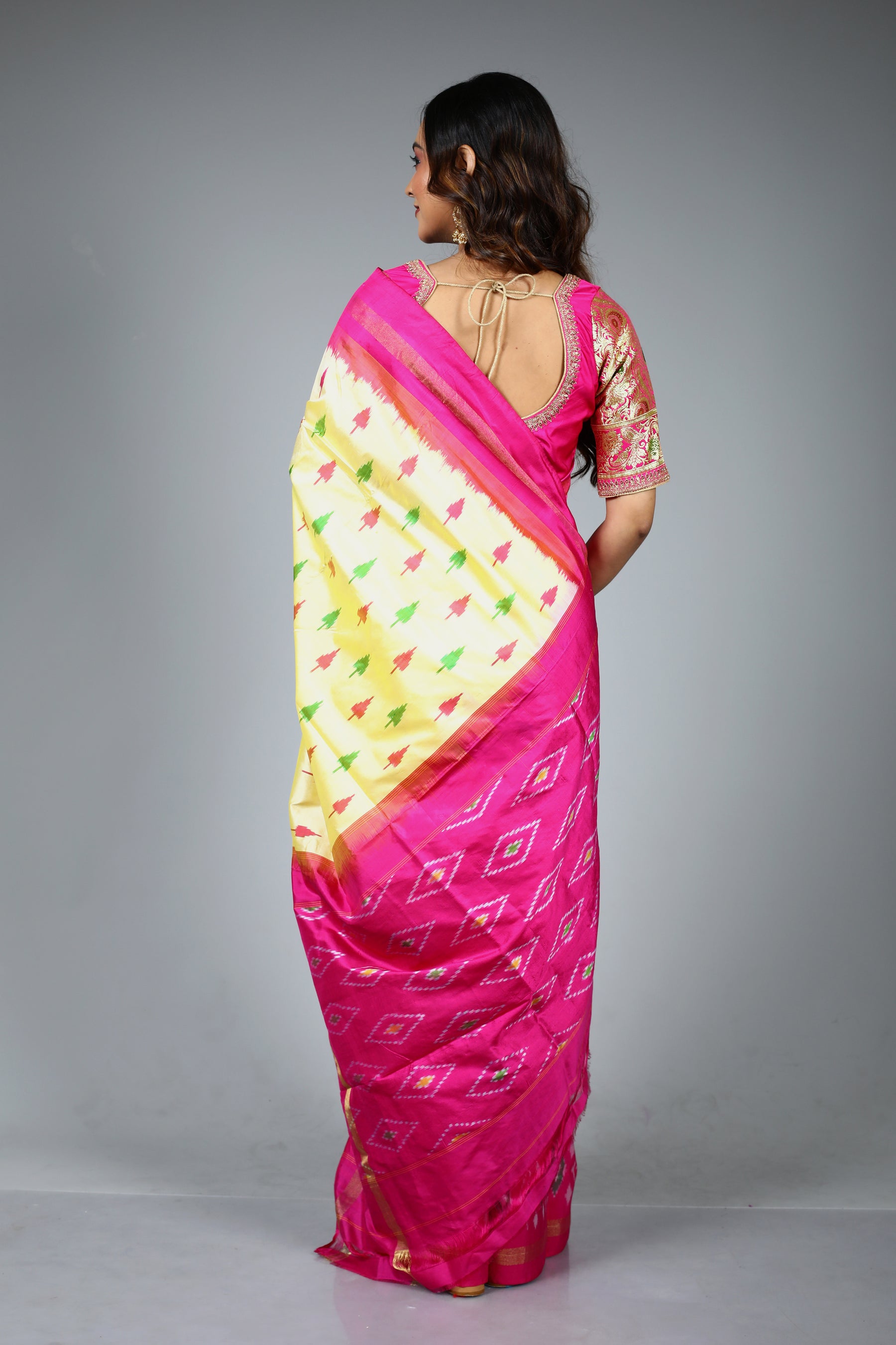 Lemon Yellow Pure Ikkat Saree