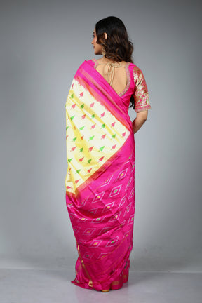 Lemon Yellow Pure Ikkat Saree