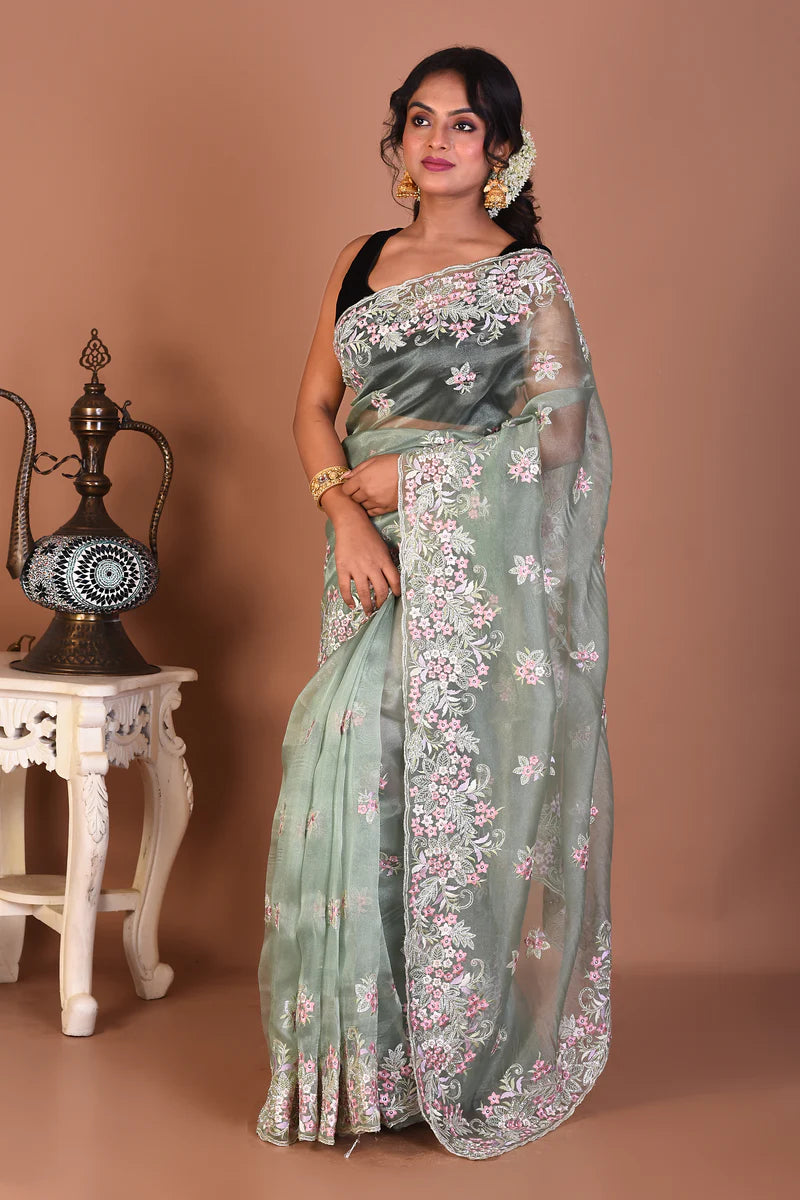 Pesta Green Blended Jimmy Choo Saree - Keya Seth Exclusive