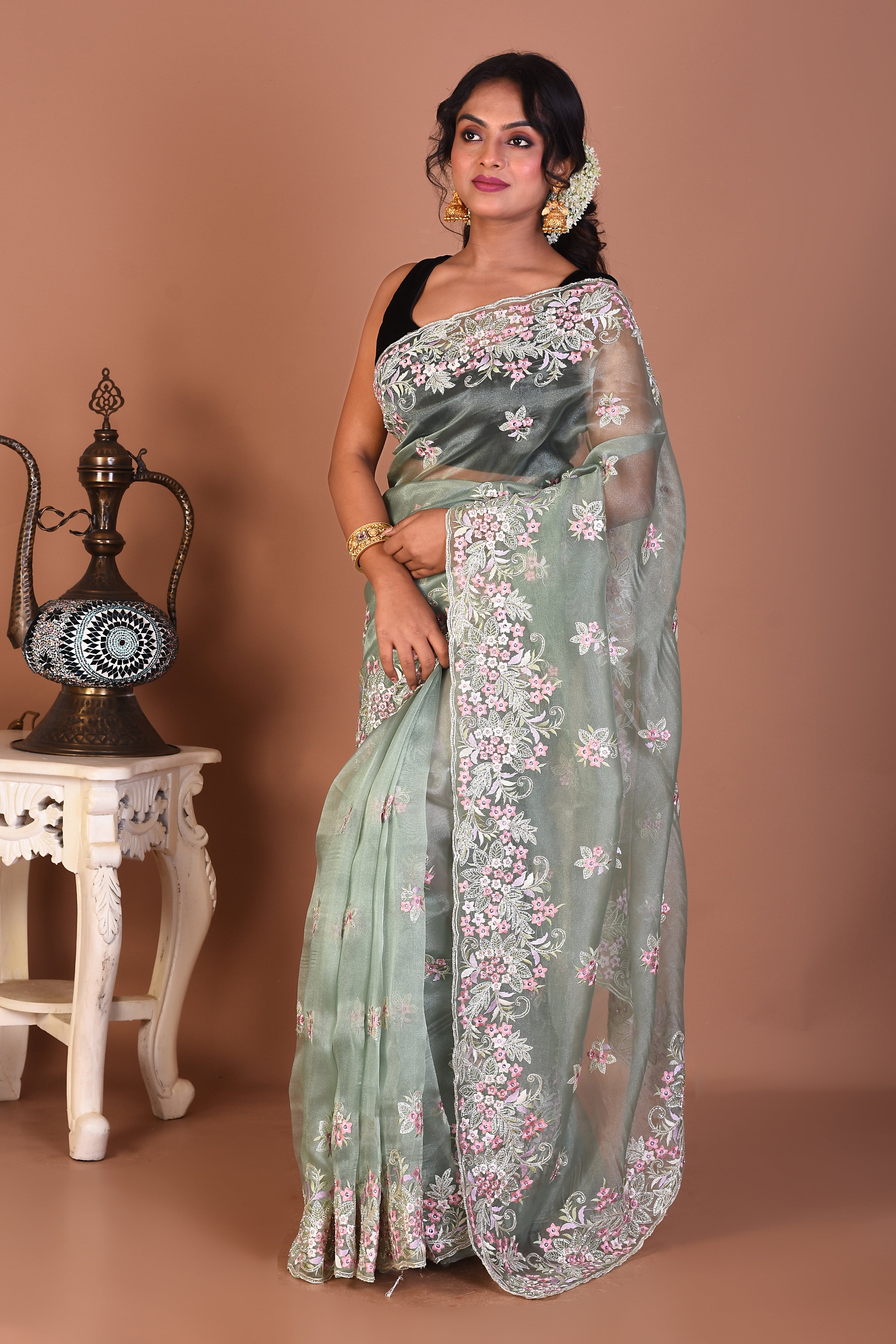 Pesta Green Blended Jimmy Choo Saree - Keya Seth Exclusive