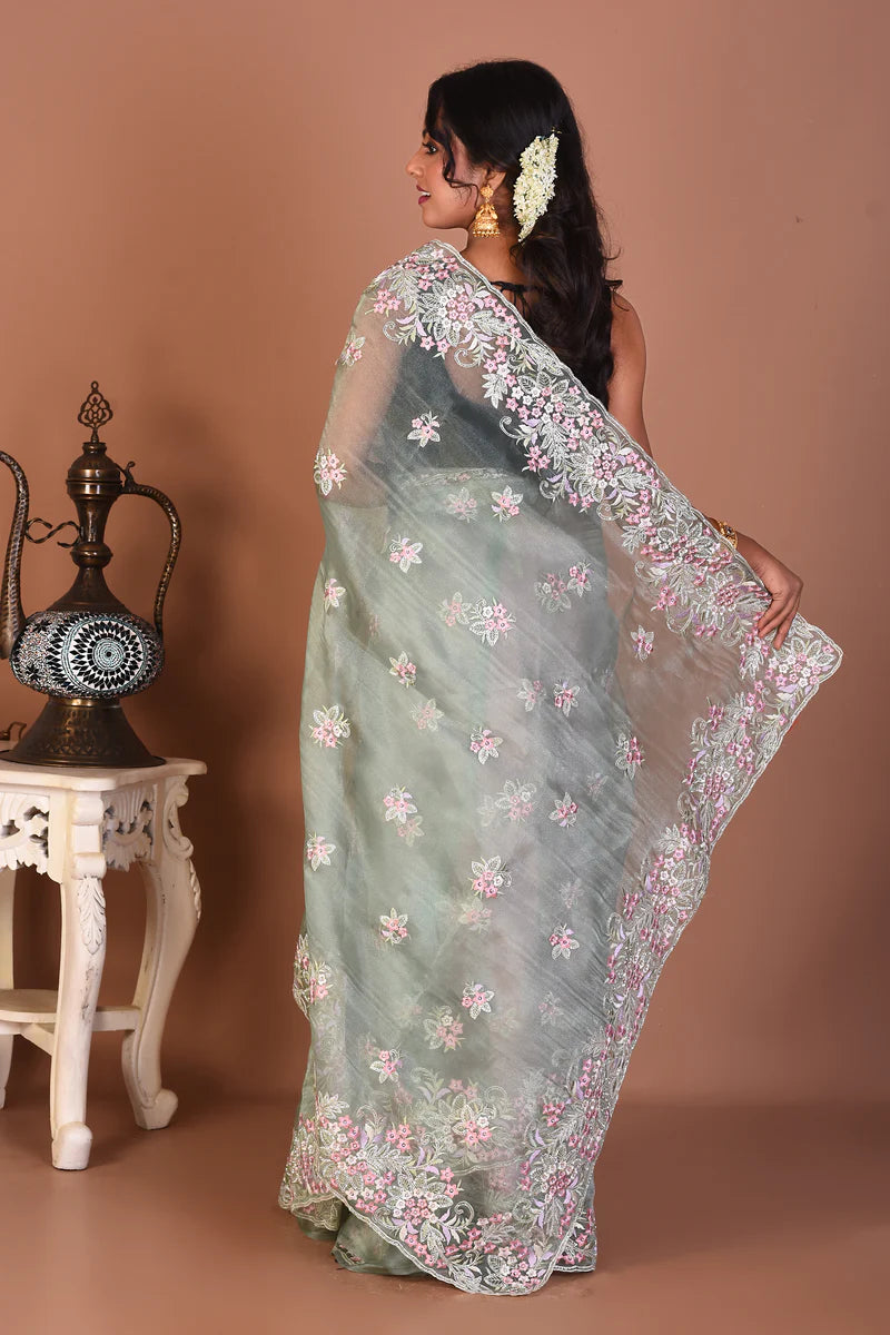 Pesta Green Blended Jimmy Choo Saree - Keya Seth Exclusive