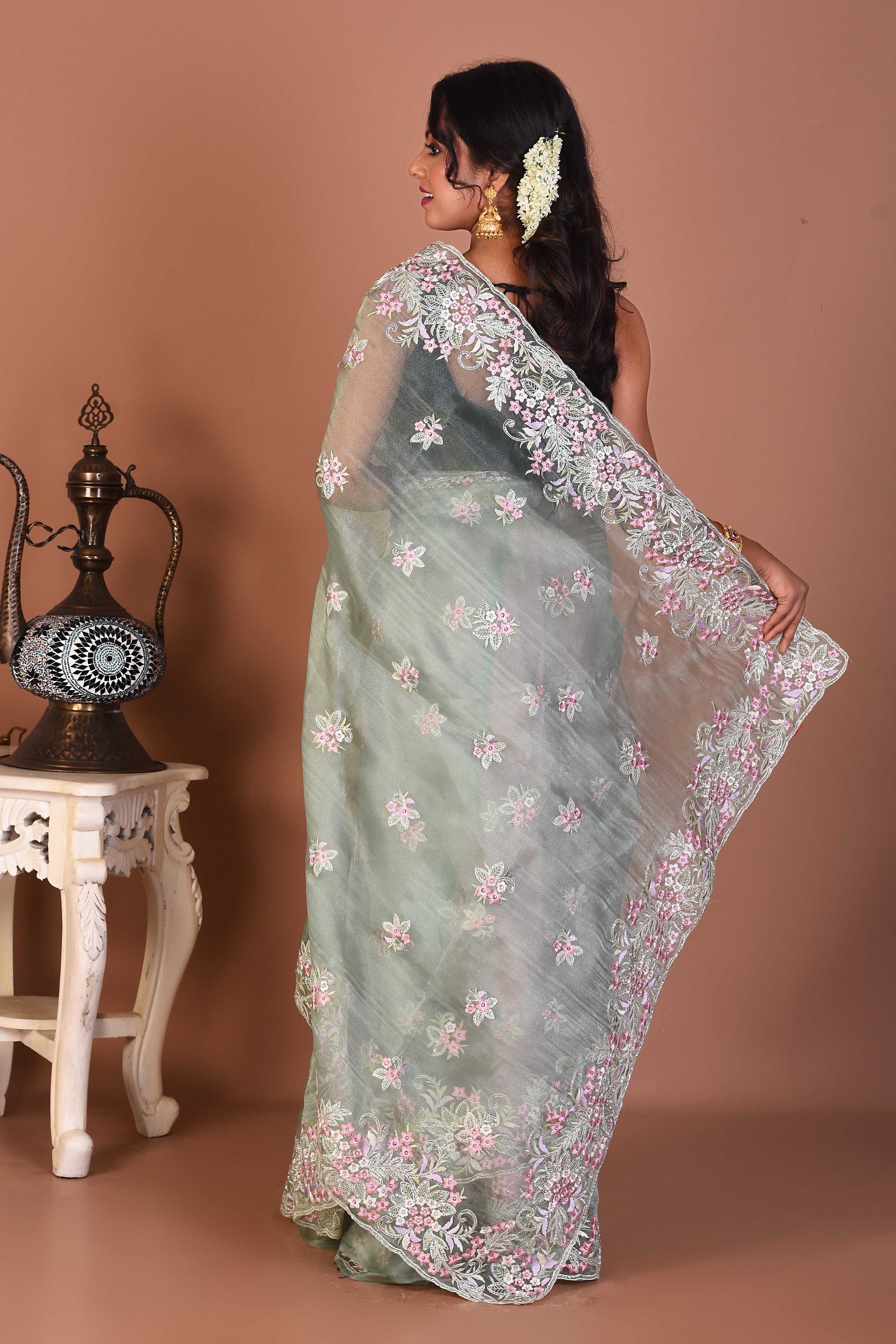 Pesta Green Blended Jimmy Choo Saree - Keya Seth Exclusive