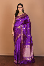 Load image into Gallery viewer, Purple Pure Katan Silk Saree with Blouse Piece - Keya Seth Exclusive
