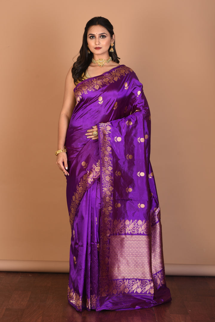 Purple Pure Katan Silk Saree with Blouse Piece - Keya Seth Exclusive