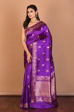 Load image into Gallery viewer, Purple Pure Katan Silk Saree with Blouse Piece - Keya Seth Exclusive
