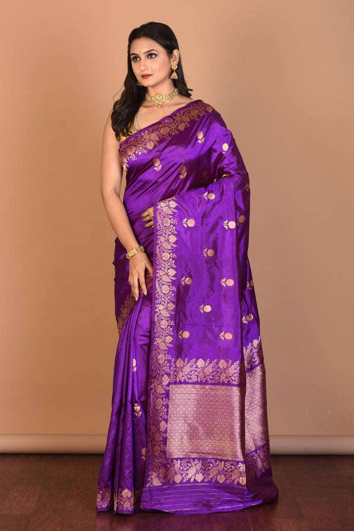 Purple Pure Katan Silk Saree with Blouse Piece - Keya Seth Exclusive