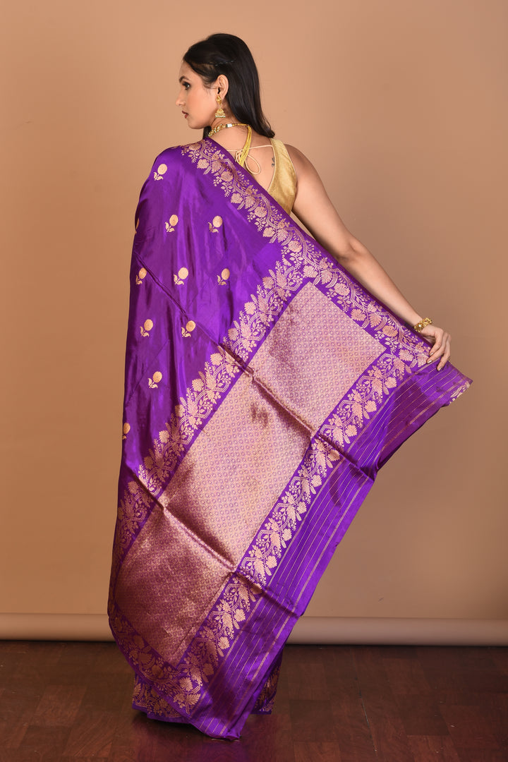 Purple Pure Katan Silk Saree with Blouse Piece - Keya Seth Exclusive