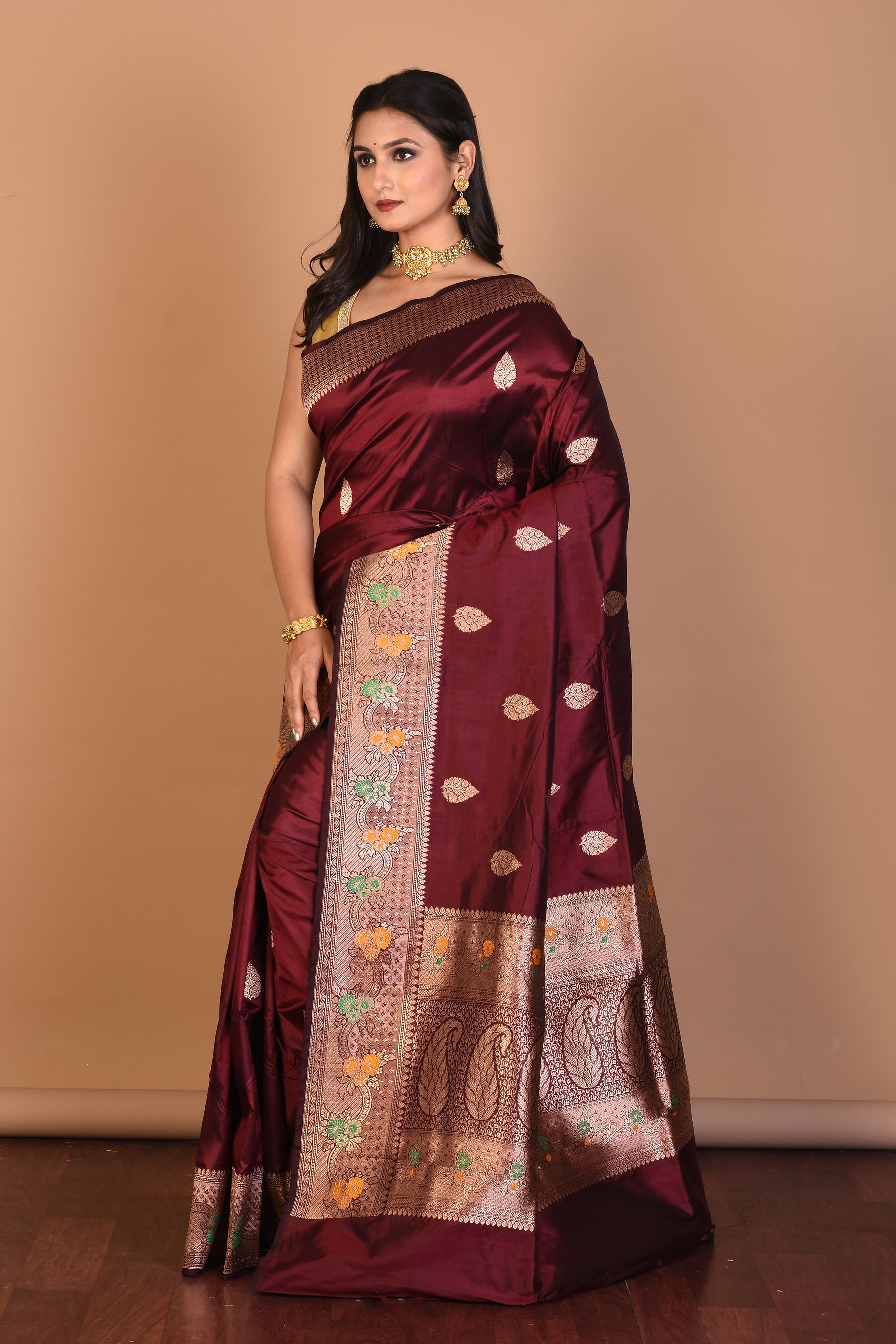 Wine Pure Katan Silk Saree with Blouse Piece - Keya Seth Exclusive