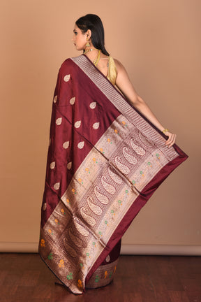 Wine Pure Katan Silk Saree with Blouse Piece - Keya Seth Exclusive