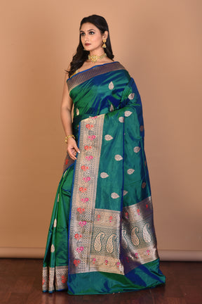 Dual Tone Green Pure Katan Silk Saree with Blouse Piece - Keya Seth Exclusive