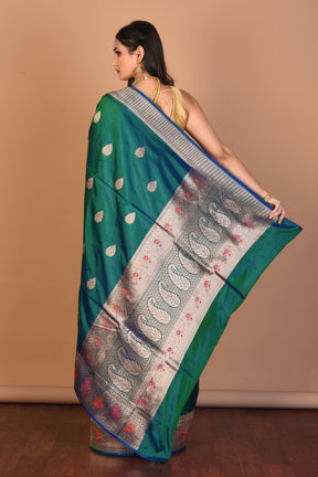 Dual Tone Green Pure Katan Silk Saree with Blouse Piece - Keya Seth Exclusive