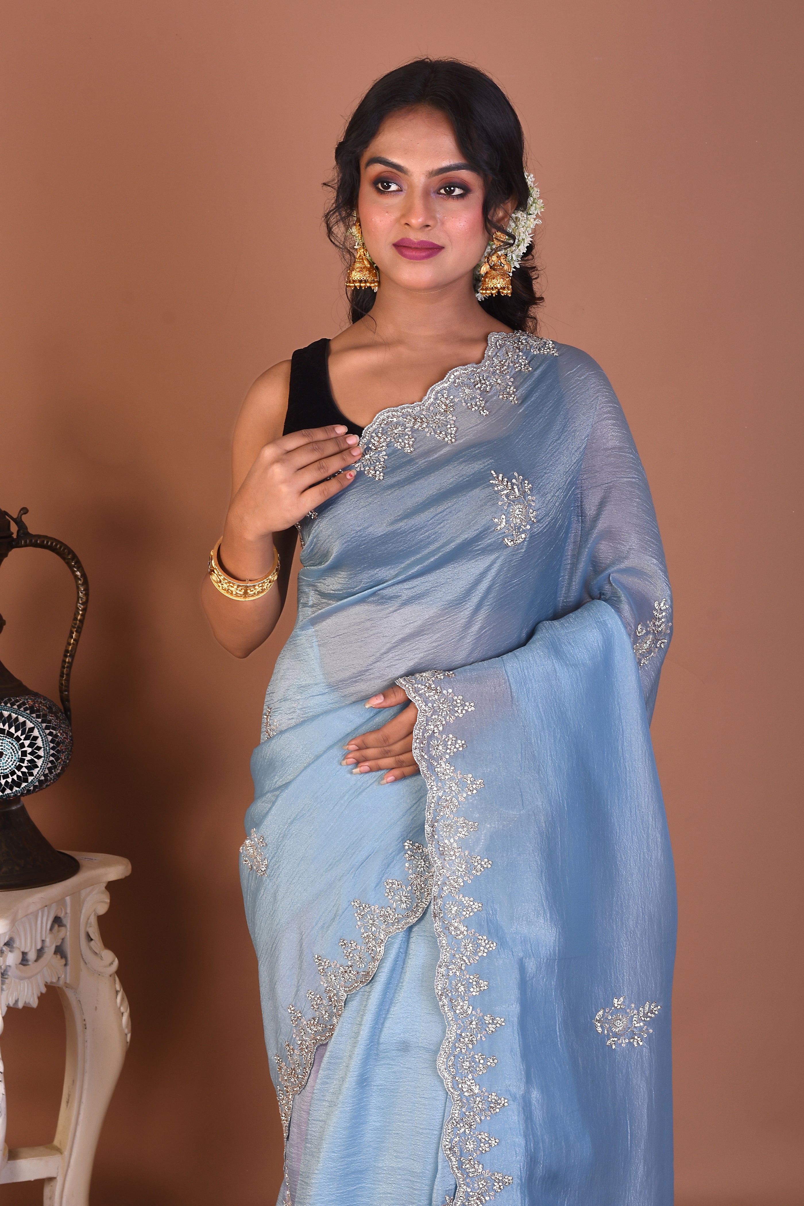 Sky Blue Jimmy Choo Saree - Keya Seth Exclusive