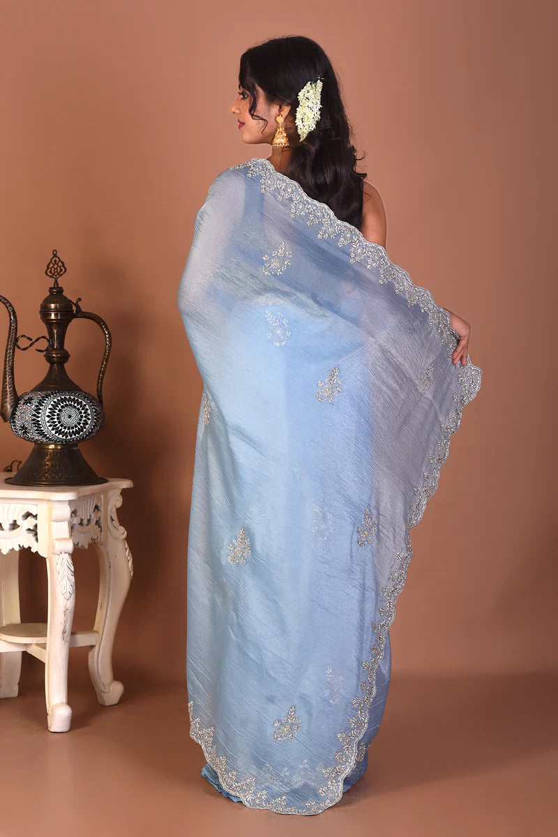 Sky Blue Jimmy Choo Saree - Keya Seth Exclusive