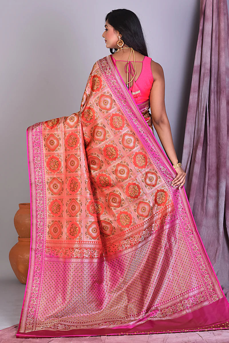 Orange Pashmina Saree with Thread work - Keya Seth Exclusive