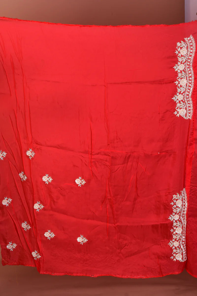 Red Jimmy Choo Saree - Keya Seth Exclusive