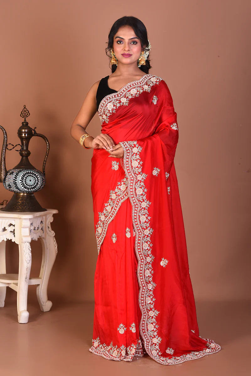 Red Jimmy Choo Saree - Keya Seth Exclusive