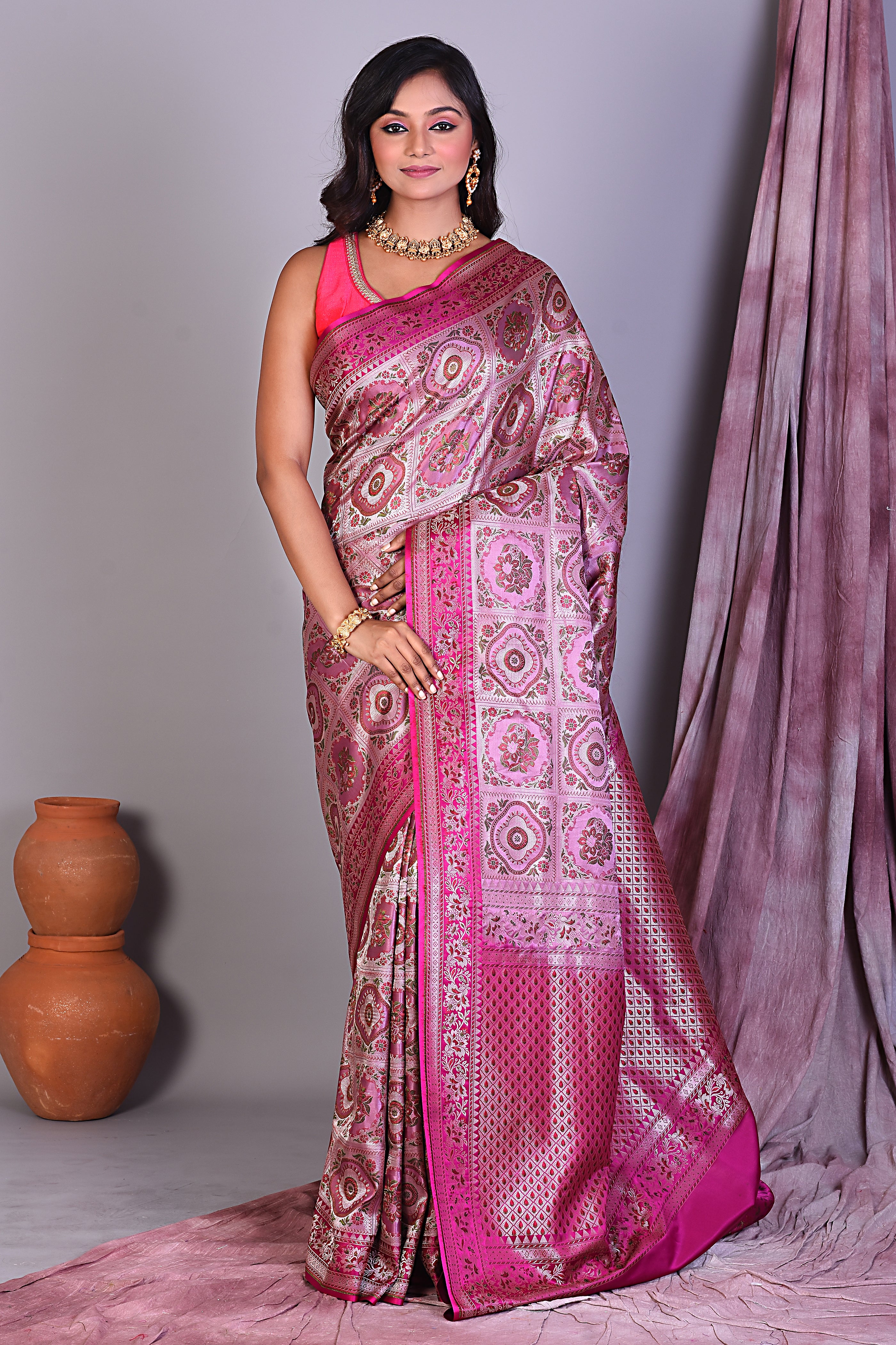 Mauve Pashmina Saree with Thread work - Keya Seth Exclusive