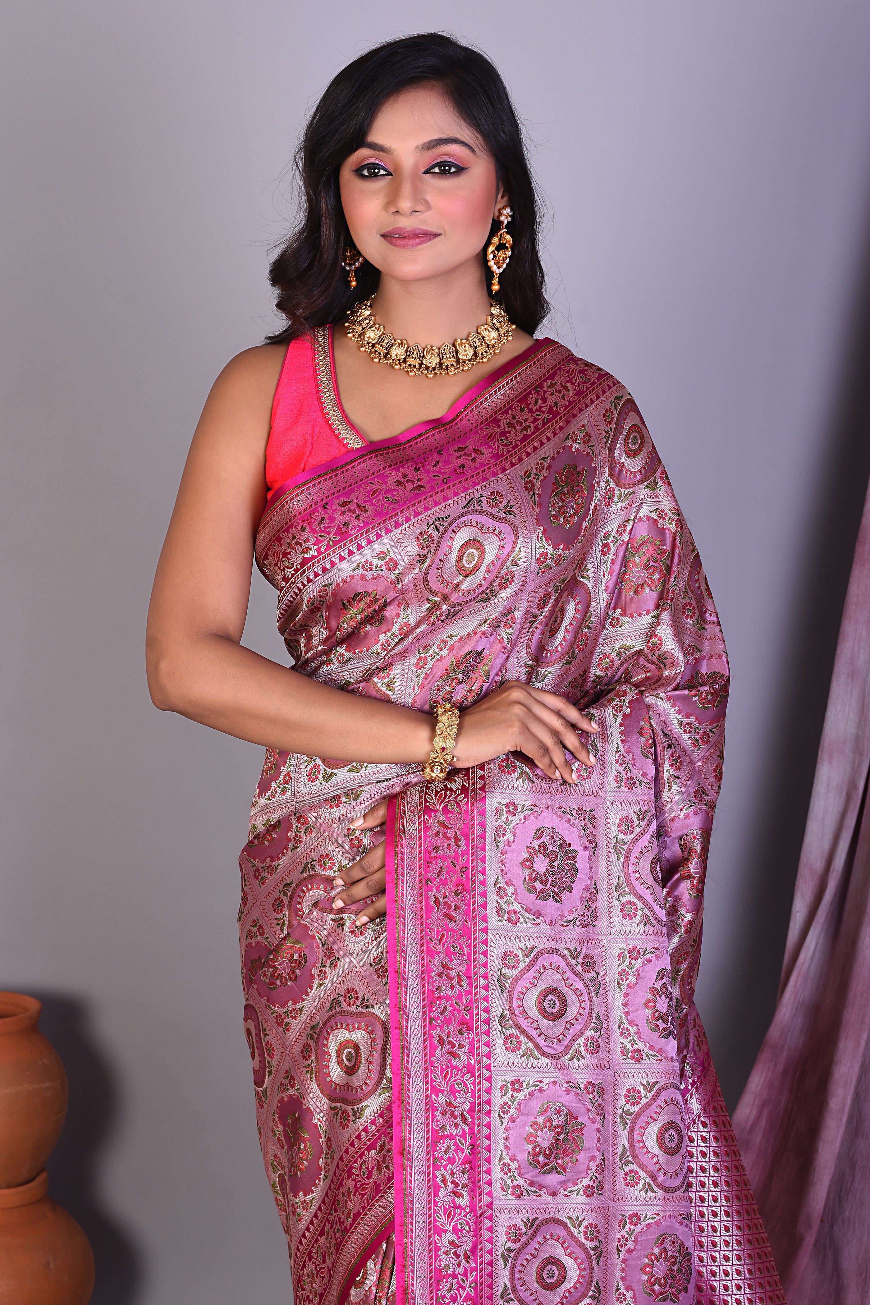 Mauve Pashmina Saree with Thread work - Keya Seth Exclusive