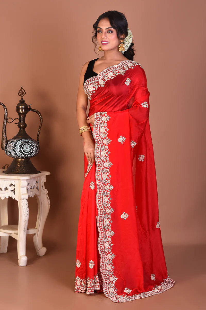Red Jimmy Choo Saree - Keya Seth Exclusive