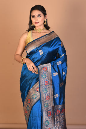 Firoza Blue Pure Katan Silk Saree with Blouse Piece - Keya Seth Exclusive