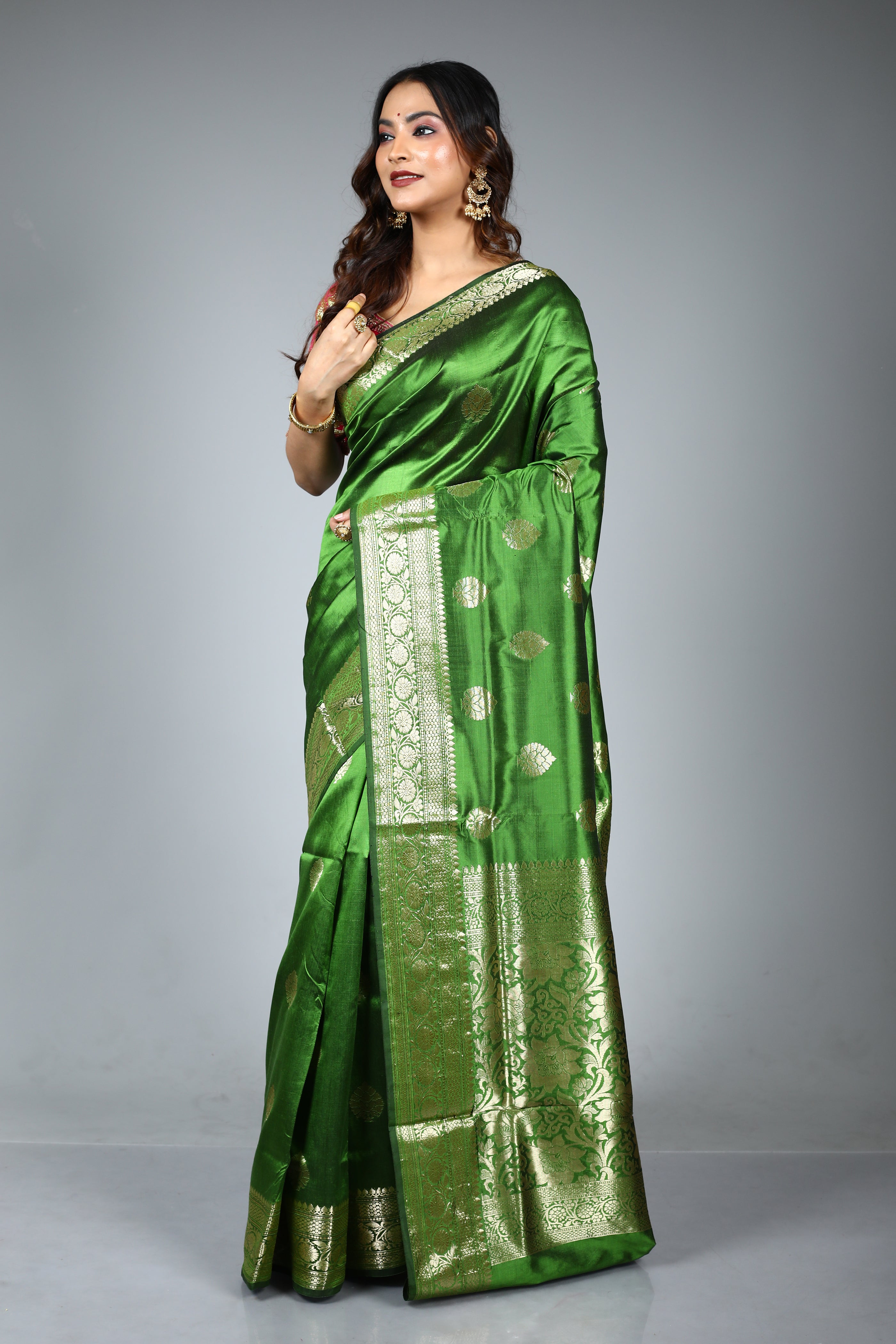 Olive Green Pure Katan Silk Saree