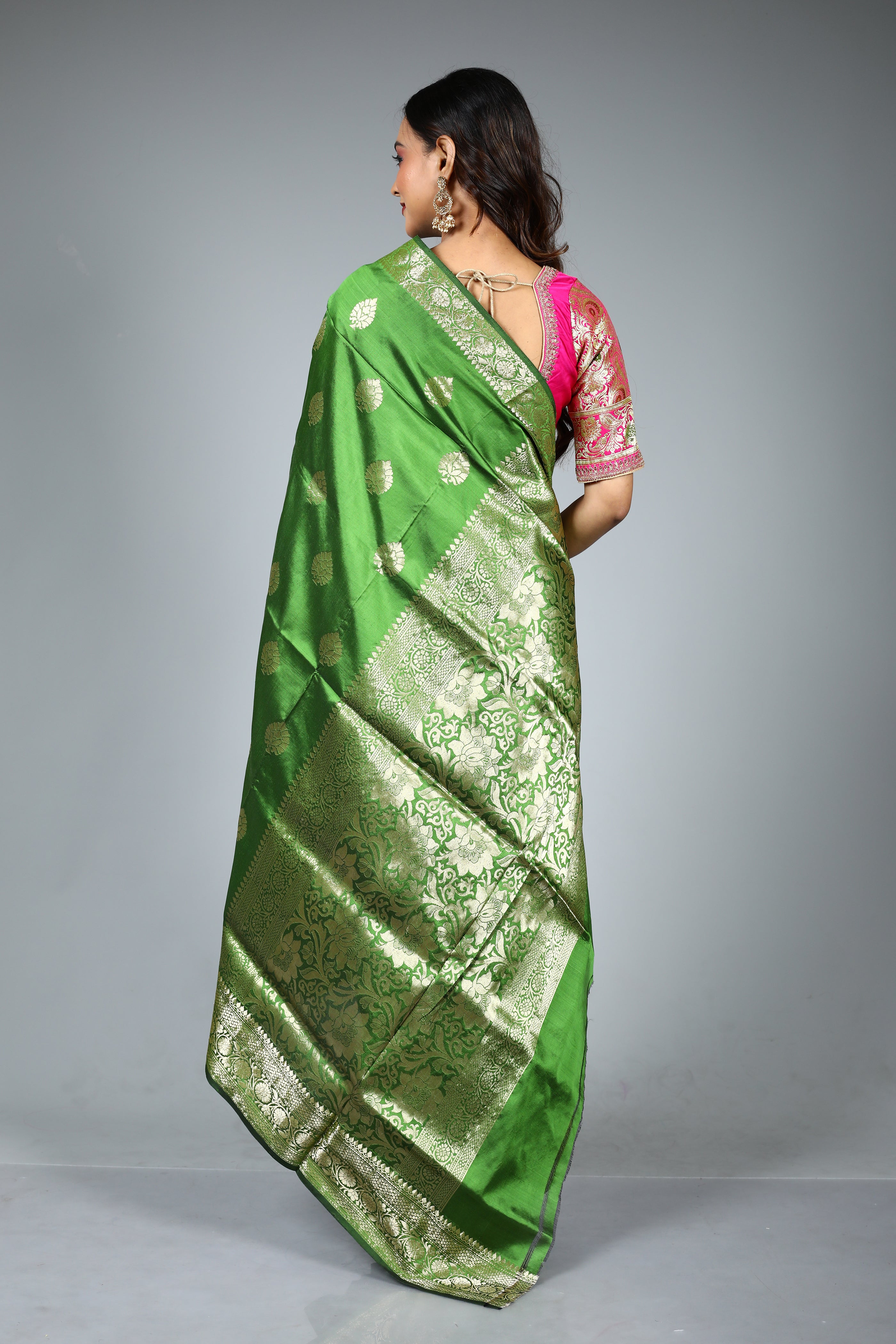 Olive Green Pure Katan Silk Saree