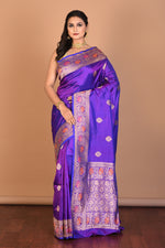 Load image into Gallery viewer, Purple Pure Katan Silk Saree with Blouse Piece - Keya Seth Exclusive
