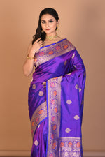 Load image into Gallery viewer, Purple Pure Katan Silk Saree with Blouse Piece - Keya Seth Exclusive
