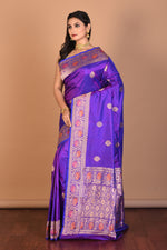 Load image into Gallery viewer, Purple Pure Katan Silk Saree with Blouse Piece - Keya Seth Exclusive
