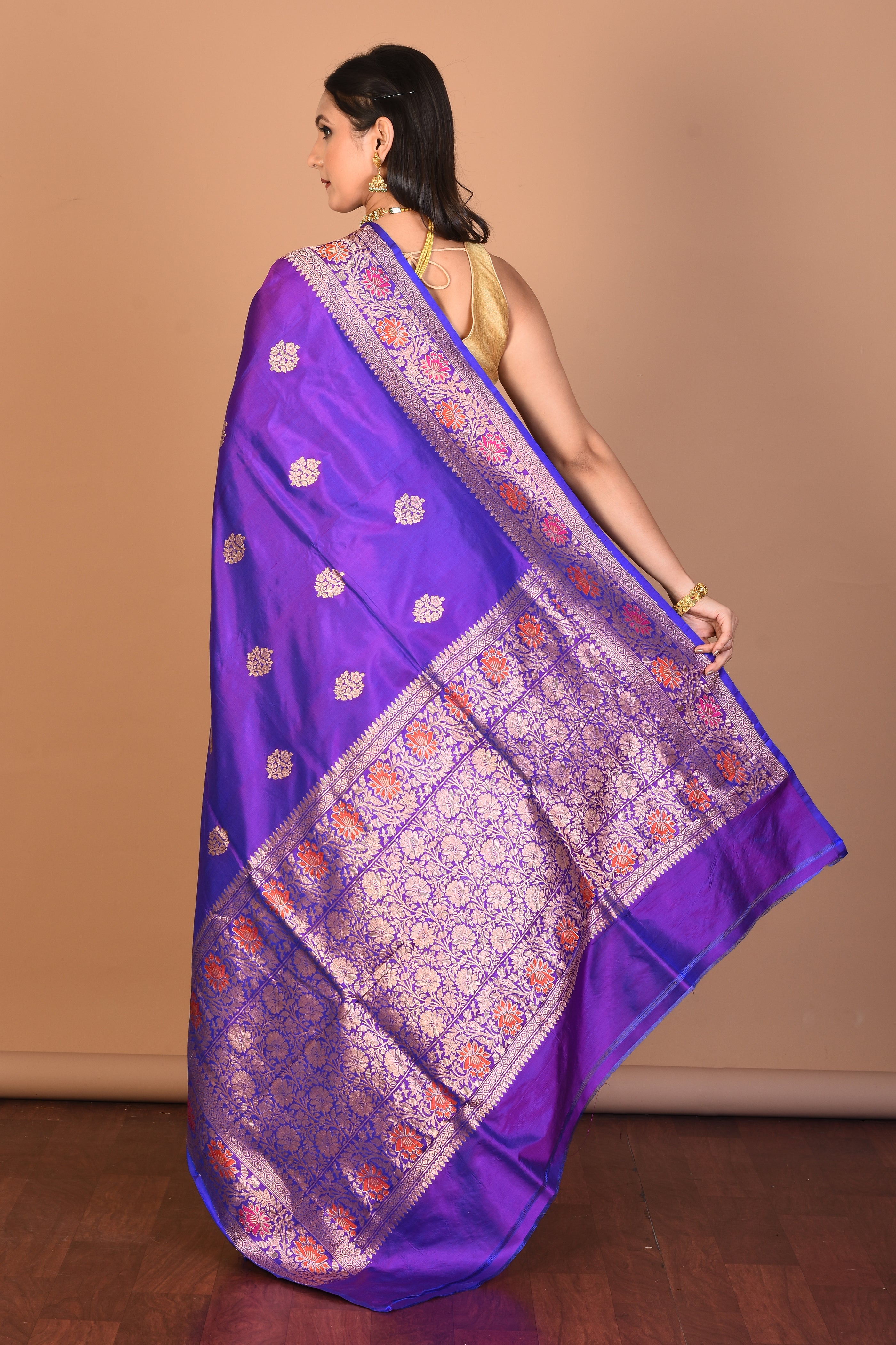 Purple Pure Katan Silk Saree with Blouse Piece - Keya Seth Exclusive