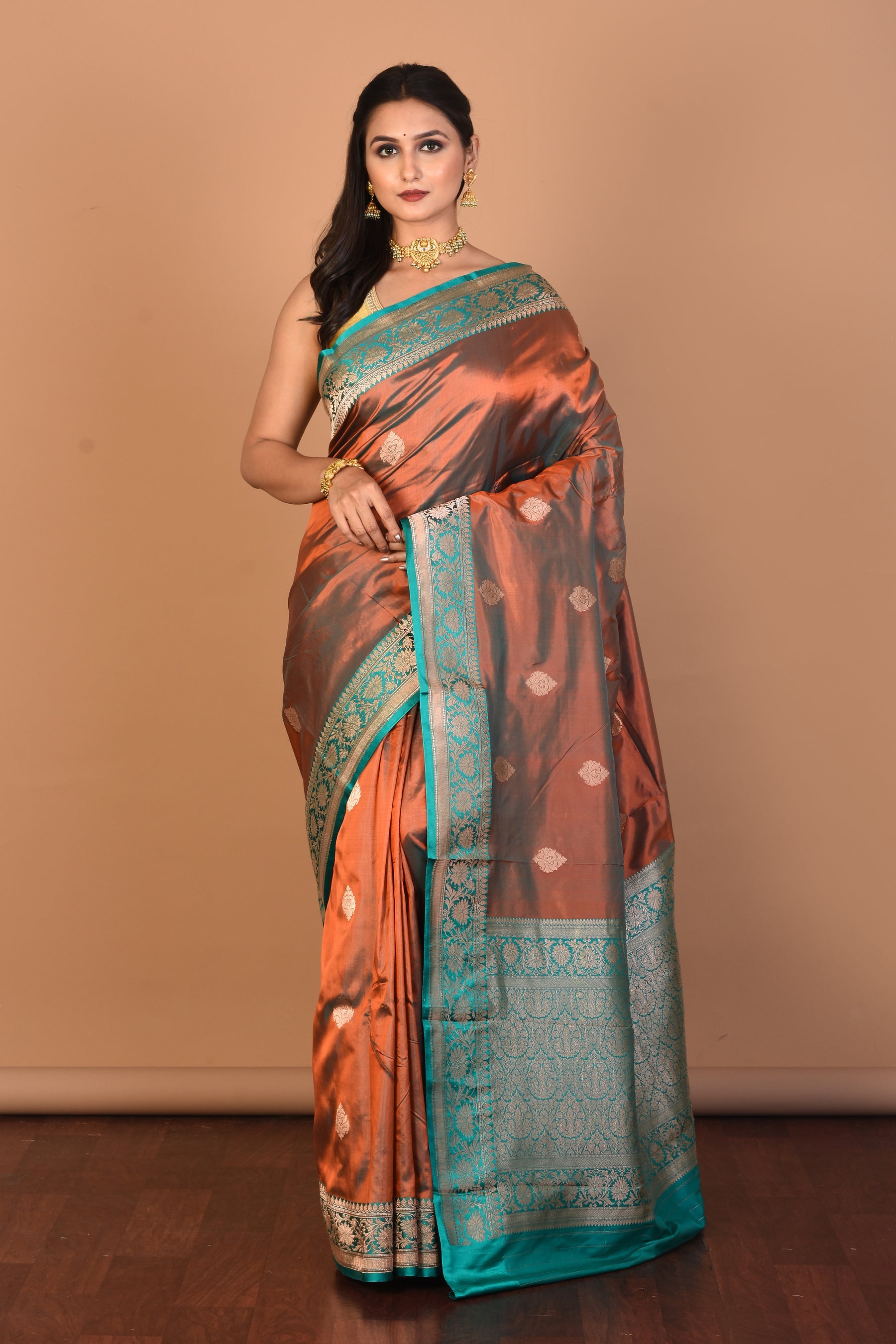 Rust Pure Katan Silk Saree with Blouse Piece - Keya Seth Exclusive