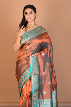 Rust Pure Katan Silk Saree with Blouse Piece - Keya Seth Exclusive