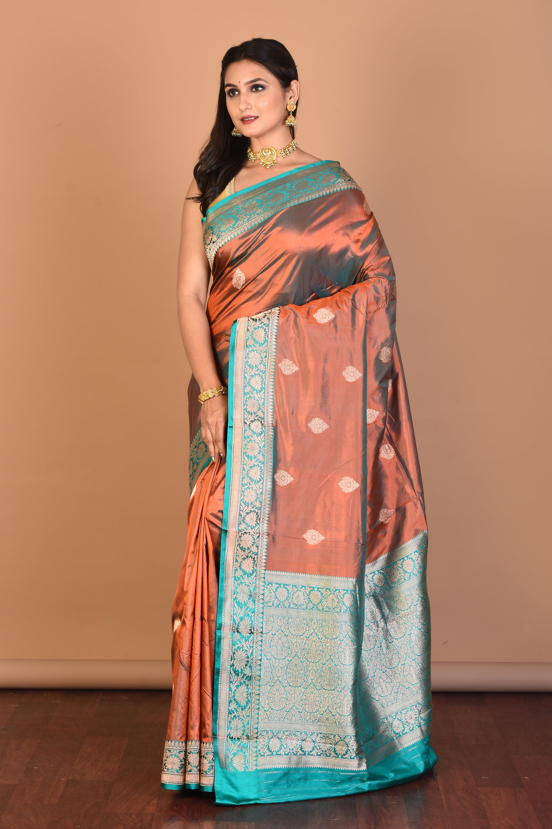 Rust Pure Katan Silk Saree with Blouse Piece - Keya Seth Exclusive