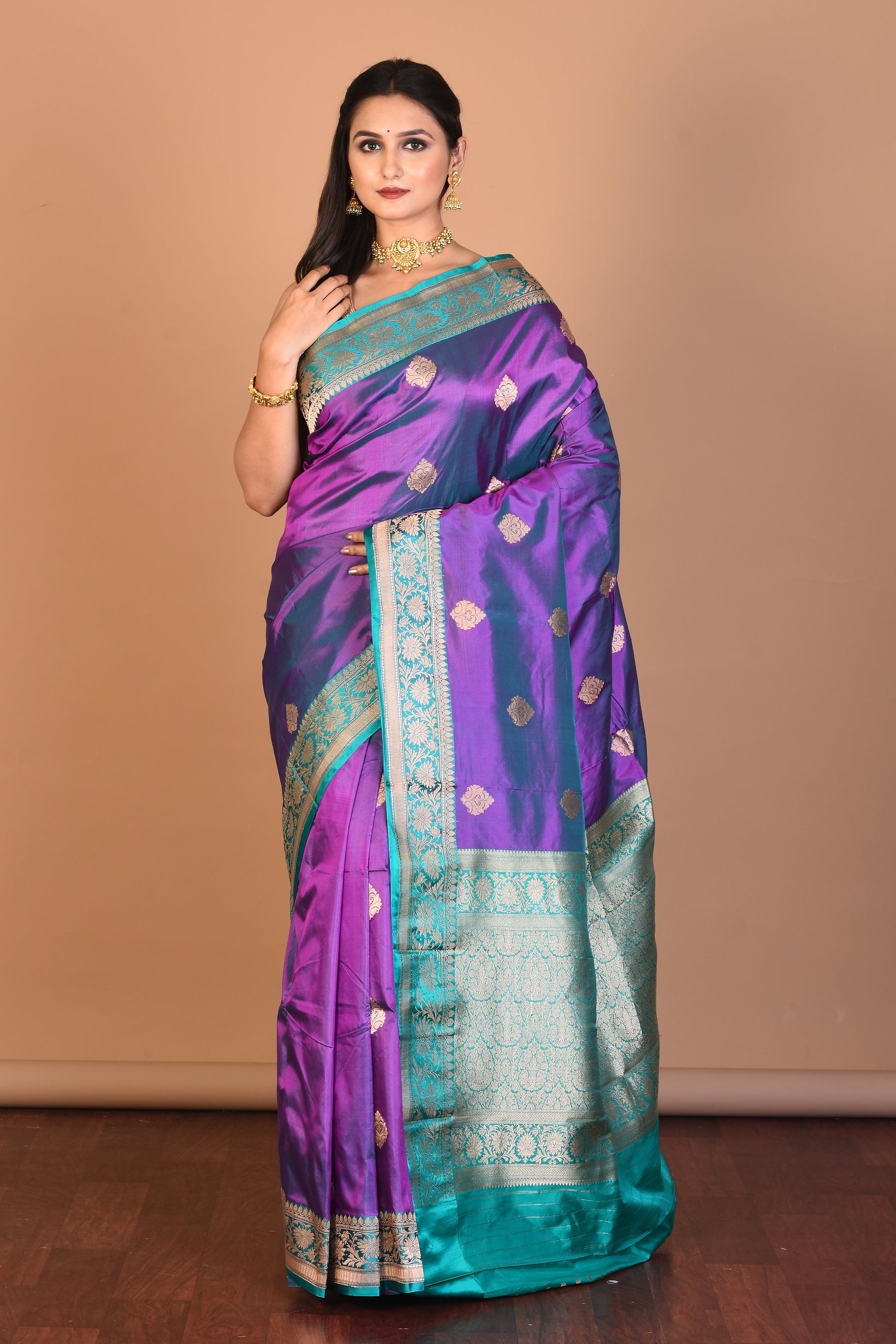 Purple Pure Katan Silk Saree with Blouse Piece - Keya Seth Exclusive