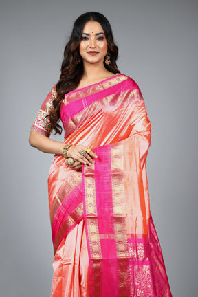 Peach Pure Kanjivaram Silk Saree