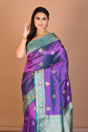 Purple Pure Katan Silk Saree with Blouse Piece - Keya Seth Exclusive