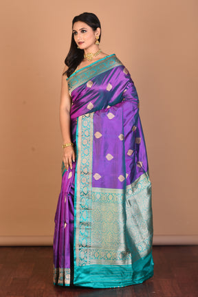 Purple Pure Katan Silk Saree with Blouse Piece - Keya Seth Exclusive