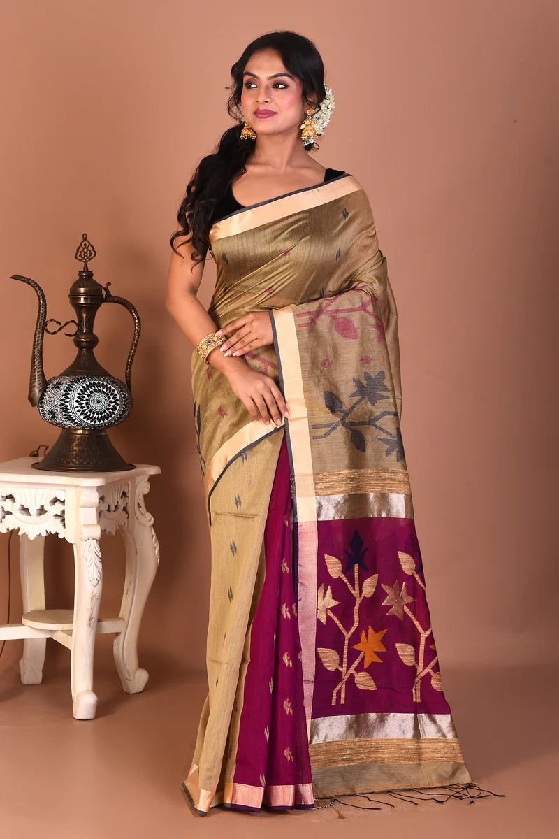 Brown Blended Linen Handloom Saree - Keya Seth Exclusive